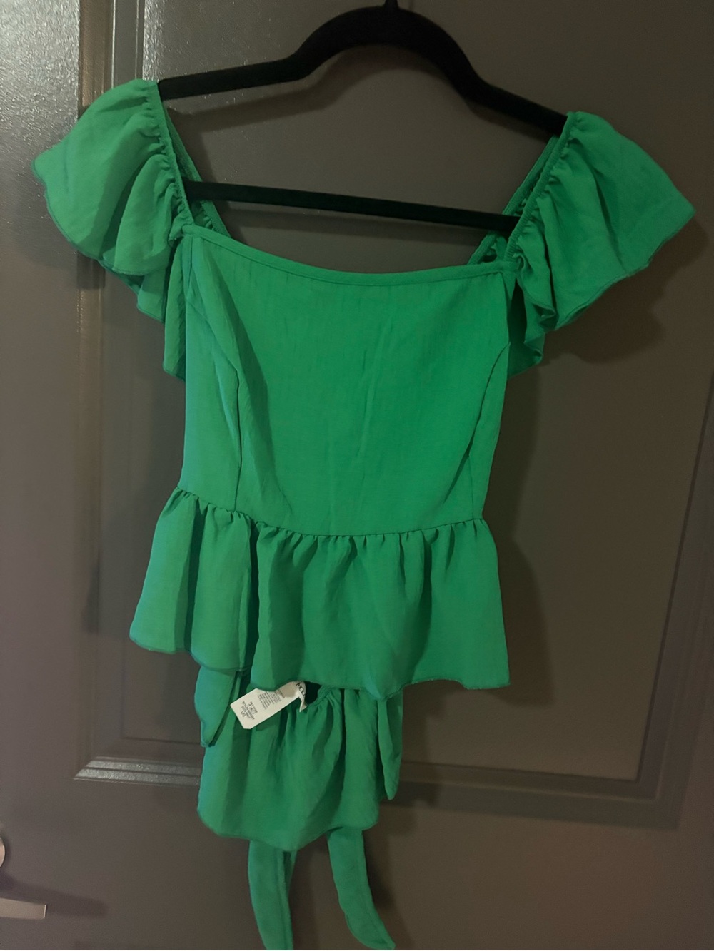 Bright Green Off-Shoulder Ruffle Peplum Tunic Top